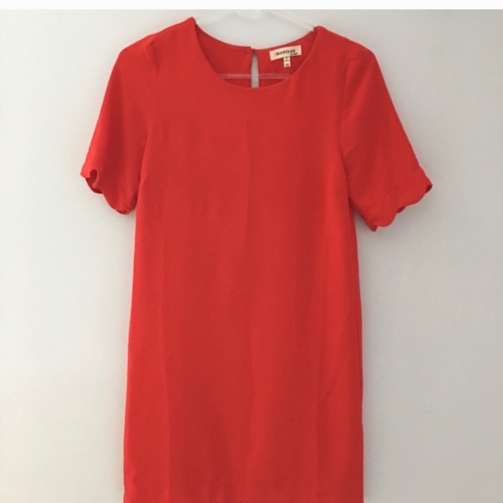 Monteau Red scalloped edge dress